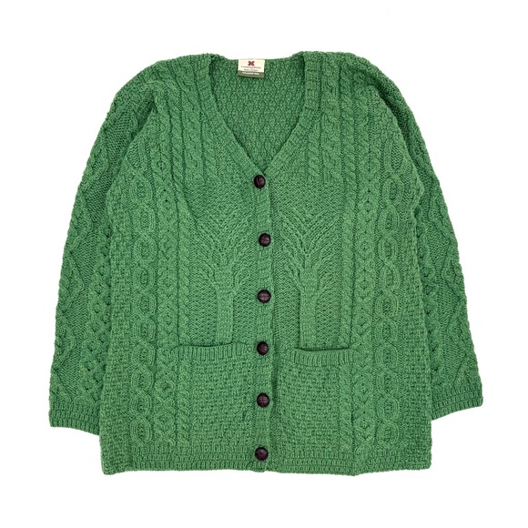 Carraig Donn Sweaters - VGUC Carraig Donn Irish Merino Wool Tree Of Life Aran Button Cardigan Green XL
